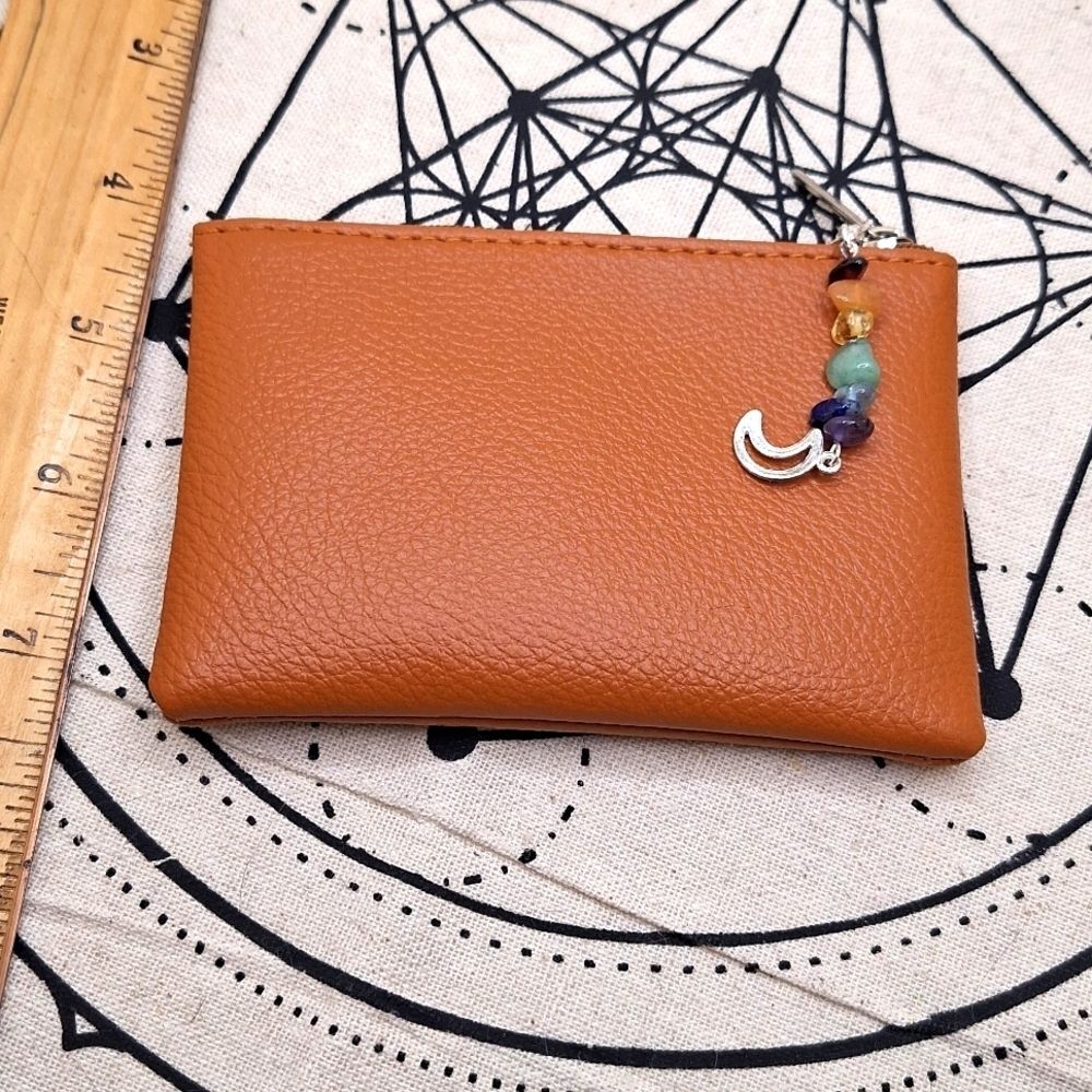 Brown zipper wallet vegan leather coin purse credit card holder